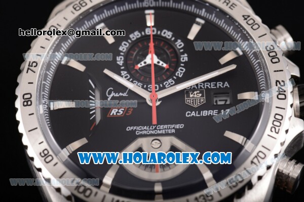 Tag Heuer Grand Carrera Calibre 17 RS3 Miyota Quartz Steel Case with Black Dial Rubber Strap and Stick Markers - Click Image to Close